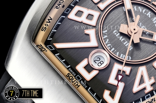 Franck Muller Vanguard V45 Series Silver Grey Textured Dial with Lume Numeral Markers