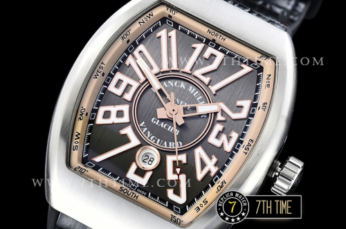 Franck Muller Vanguard V45 Series Silver Grey Textured Dial with Lume Numeral Markers