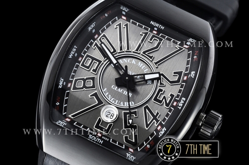 Franck Muller Vanguard V45 Series Silver Grey Textured Dial with Numeral Markers PVD Coated Bezel And Case