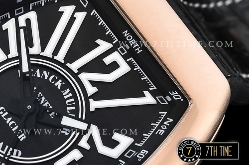 Franck Muller Vanguard V45 Series Black Textured Dial with Lume Numeral Markers 18K Rose Gold Thick Plated Bezel And Case