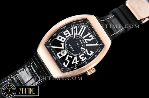 Franck Muller Vanguard V45 Series Black Textured Dial with Lume Numeral Markers 18K Rose Gold Thick Plated Bezel And Case