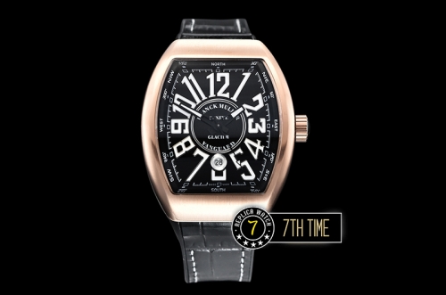 Franck Muller Vanguard V45 Series Black Textured Dial with Lume Numeral Markers 18K Rose Gold Thick Plated Bezel And Case