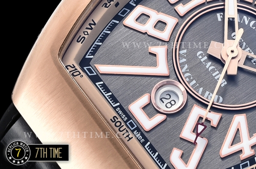 Franck Muller Vanguard V45 Series  Silver Grey Textured Dial with Lume Numeral Markers 18K Rose Gold Thick Plated Bezel And Case