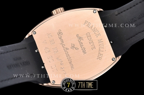 Franck Muller Vanguard V45 Series  Silver Grey Textured Dial with Lume Numeral Markers 18K Rose Gold Thick Plated Bezel And Case