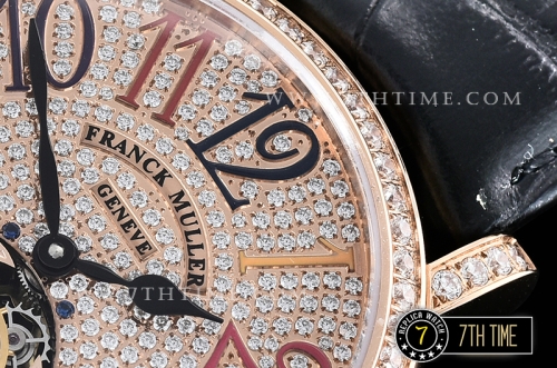 Frank Muller Ronde Color Dreams Tourbillon Diamonds Full Diamond Paved Dial with Colored Numerals 18K Rose Gold Tick Plated Case