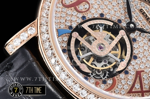 Frank Muller Ronde Color Dreams Tourbillon Diamonds Full Diamond Paved Dial with Colored Numerals 18K Rose Gold Tick Plated Case