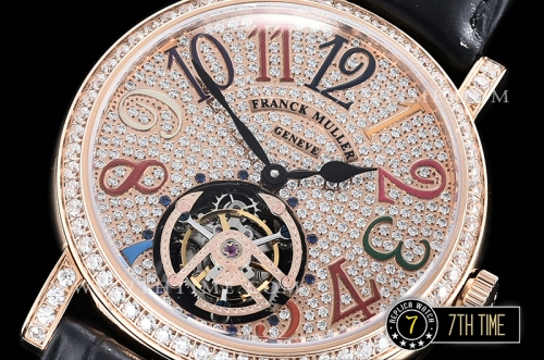 Frank Muller Ronde Color Dreams Tourbillon Diamonds Full Diamond Paved Dial with Colored Numerals 18K Rose Gold Tick Plated Case