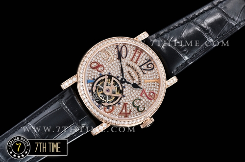 Frank Muller Ronde Color Dreams Tourbillon Diamonds Full Diamond Paved Dial with Colored Numerals 18K Rose Gold Tick Plated Case