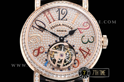 Frank Muller Ronde Color Dreams Tourbillon Diamonds Full Diamond Paved Dial with Colored Numerals 18K Rose Gold Tick Plated Case