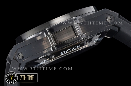Hublot Big Bang Unico Sapphire Skeletonal Dial with Numeral Markers & Black Rehaut Baguette Rainbow Colored Gems Bezel