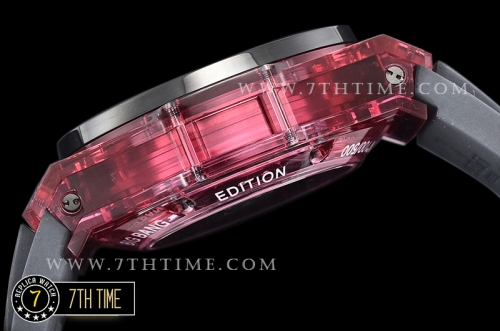 Hublot Big Bang Unico Sapphire Skeletonal Dial with Numeral Markers & Black Rehaut Baguette Red Gems Bezel