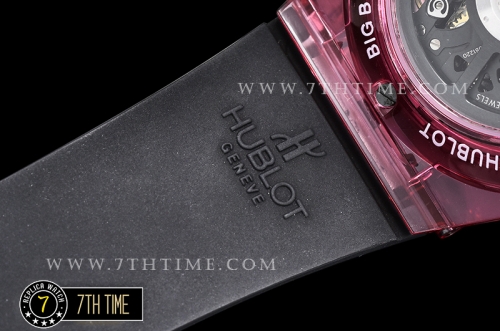 Hublot Big Bang Unico Sapphire Skeletonal Dial with Numeral Markers & Black Rehaut Baguette Red Gems Bezel
