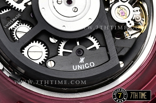 Hublot Big Bang Unico Sapphire Skeletonal Dial with Numeral Markers & Black Rehaut Baguette Red Gems Bezel