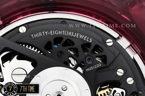 Hublot Big Bang Unico Sapphire Skeletonal Dial with Numeral Markers & Black Rehaut Baguette Red Gems Bezel