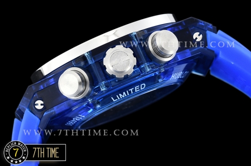 Hublot Big Bang Unico Sapphire Skeletonal Dial with Numeral Markers & Black Rehaut Baguette Blue Gems Bezel