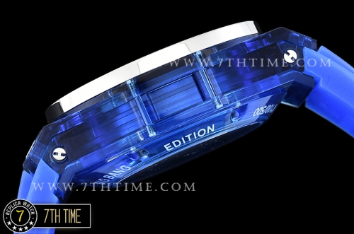 Hublot Big Bang Unico Sapphire Skeletonal Dial with Numeral Markers & Black Rehaut Baguette Blue Gems Bezel