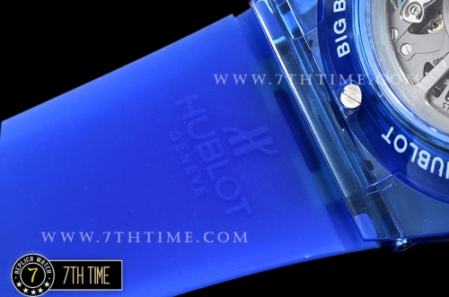 Hublot Big Bang Unico Sapphire Skeletonal Dial with Numeral Markers & Black Rehaut Baguette Blue Gems Bezel