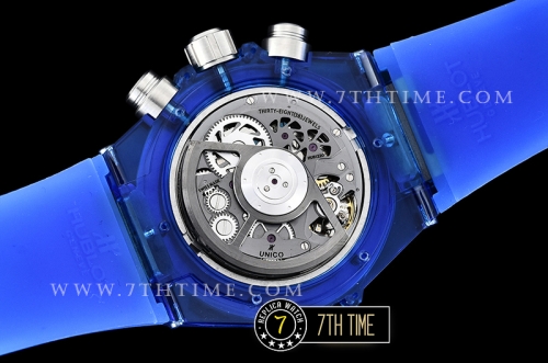 Hublot Big Bang Unico Sapphire Skeletonal Dial with Numeral Markers & Black Rehaut Baguette Blue Gems Bezel
