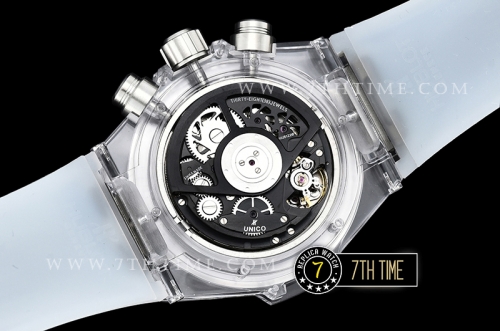 Hublot Big Bang Unico Sapphire Plastics Transparent Case Kit  Baguette Rainbow Colored Gems Bezel Skeletonal Dial with Numeral Markers