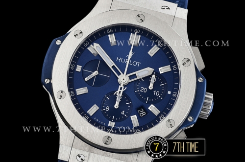 Big Bang Evolution Blue Dial with SS Stick Markers Stainless Steel Bezel Blue Gummy Leather
