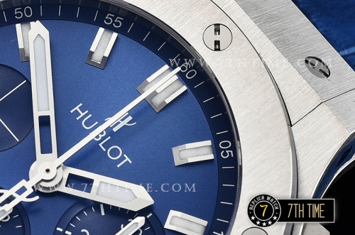 Big Bang Evolution Blue Dial with SS Stick Markers Stainless Steel Bezel Blue Gummy Leather