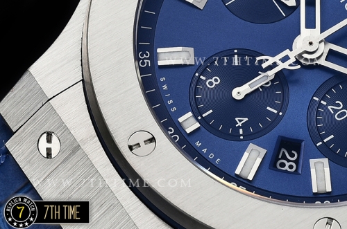 Big Bang Evolution Blue Dial with SS Stick Markers Stainless Steel Bezel Blue Gummy Leather