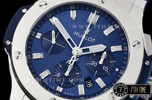 Big Bang Evolution Blue Dial with SS Stick Markers Stainless Steel Bezel Blue Gummy Leather
