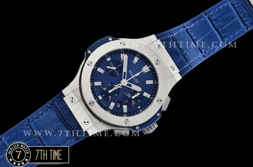 Big Bang Evolution Blue Dial with SS Stick Markers Stainless Steel Bezel Blue Gummy Leather