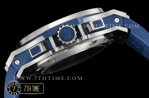 Big Bang Evolution Blue Dial with SS Stick/Numeral Markers SRound Diamonds Encrusted Bezel Blue Gummy Leather