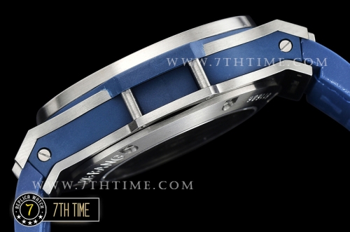 Big Bang Evolution Blue Dial with SS Stick/Numeral Markers SRound Diamonds Encrusted Bezel Blue Gummy Leather