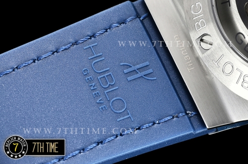 Big Bang Evolution Blue Dial with SS Stick/Numeral Markers SRound Diamonds Encrusted Bezel Blue Gummy Leather