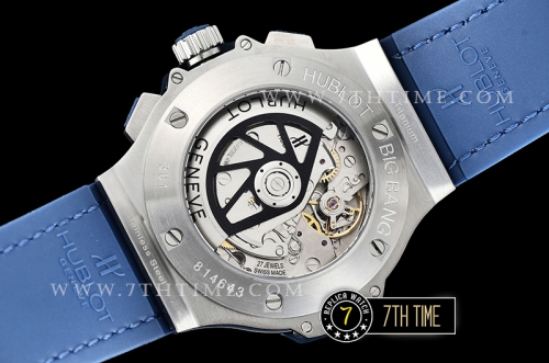 Big Bang Evolution Blue Dial with SS Stick/Numeral Markers SRound Diamonds Encrusted Bezel Blue Gummy Leather