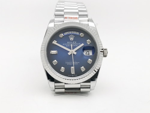 DayDate 36mm Wt 904L Flt SS/SS Blue/Dia QF VR3255