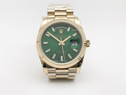 DayDate 36mm Wt 904L Flt YG/YG Green/Bag QF VR3255