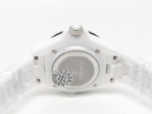 J-12 Ladies 33mm Dia CER/CER Wht/Dia XF Sw Qtz