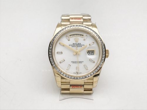 DayDate 128398TBR 36mm Wt 904L Dia YG/YG M-Wht/Dia GMF A2836