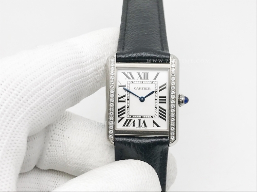 Cartier Tank Solo Small Dia SS/LE Wht AF Swiss Qtz