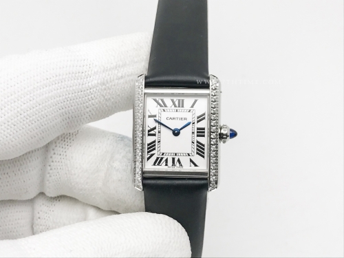 Cartier Tank Must Small Dia SS/LE Wht AF Swiss Qtz