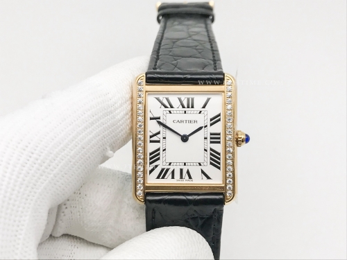 Cartier Tank Solo Large Dia YG/LE Wht AF Swiss Qtz