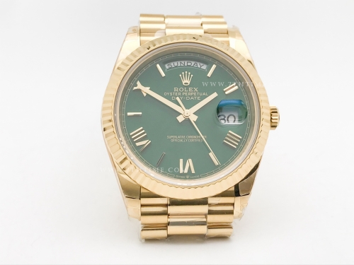 DayDate 40mm 904L Flt Wt YG/YG Grn/Rm/Stk TMF SH3255