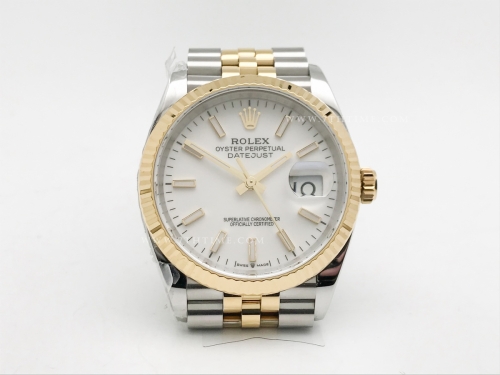 DJ 36mm Jub Flt 904L YG/SS Wht/Stk APF VR3235