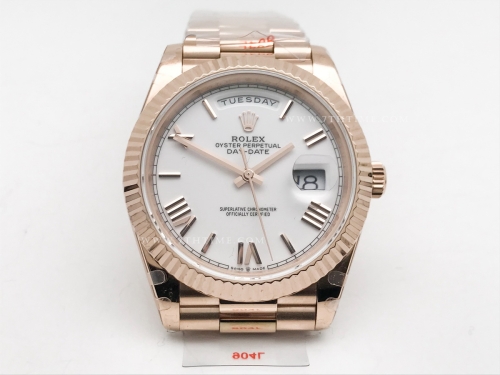 DayDate 40mm 904L Flt RG/RG Wht/Rm/Stk GMF VR3255