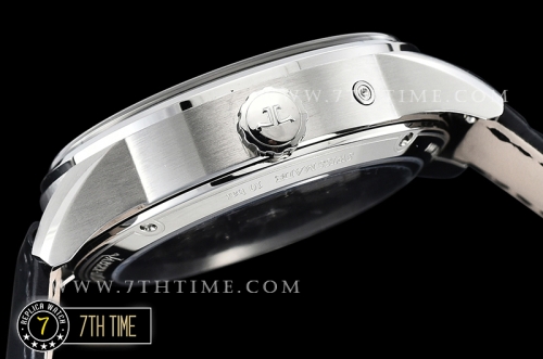 Jaeger Lecoultre Polaris Geographic Blue Dial Stick Markers Black Croc Print Calf Leather Strap