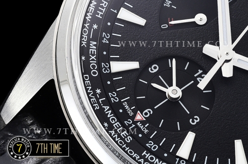 Jaeger Lecoultre Polaris Geographic Black Dial Stick Markers Black Croc Print Calf Leather Strap