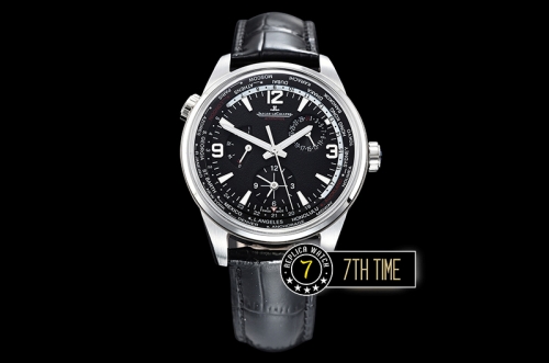 Jaeger Lecoultre Polaris Geographic Black Dial Stick Markers Black Croc Print Calf Leather Strap