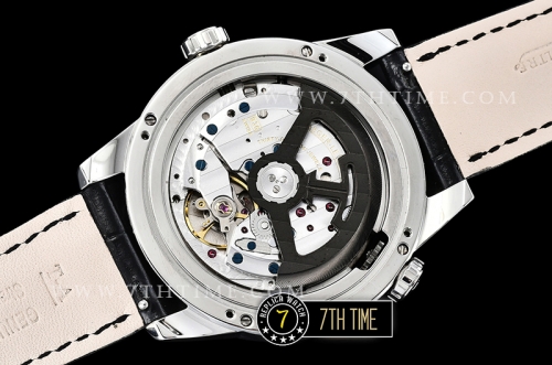 Jaeger Lecoultre Polaris Geographic Black Dial Stick Markers Black Croc Print Calf Leather Strap