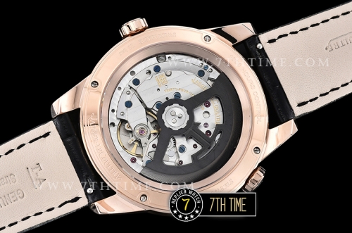 Jaeger Lecoultre Polaris Geographic Blue Dial Stick Markers 18K Rose Gold Thick Plated Case Black Croc Print Calf Leather Strap