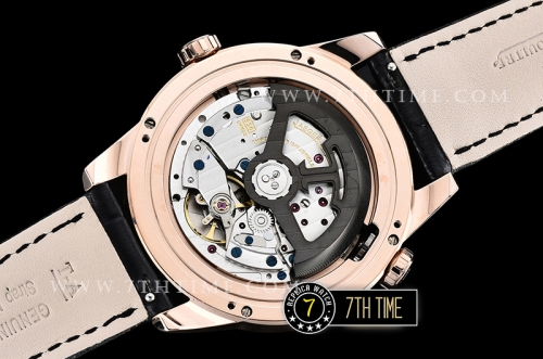 Jaeger Lecoultre Polaris Geographic Black Dial Stick Markers 18K Rose Gold Thick Plated Case Black Croc Print Calf Leather Strap