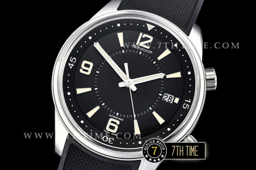 Jaeger Lecoultre Polaris Automatic Black Dial with Numeral and Stick Markers Black Rubber Strap