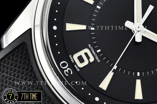 Jaeger Lecoultre Polaris Automatic Black Dial with Numeral and Stick Markers Black Rubber Strap